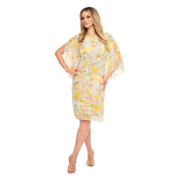 Rochie cu maneci din sifon Nice - Galben/Albastru pal
