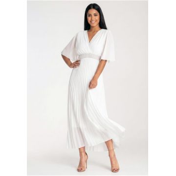 Rochie dama  plisata - decolteu in V - maneca scurta - alba -