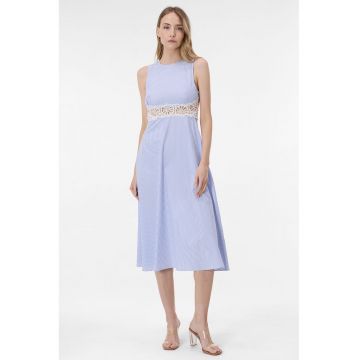 Rochie de bumbac cu insertii de dantela - Alb/Albastru azur