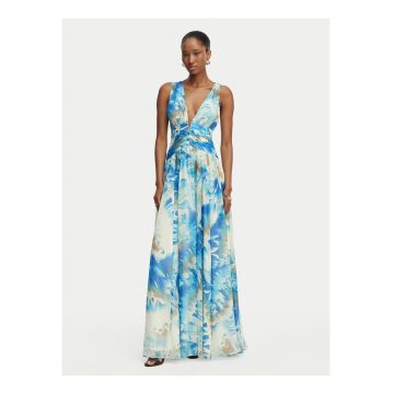Rochie de cocktail -  floral - albastru - poliester -