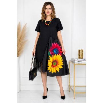 Rochie de zi Arty Fiora, cu tull si maneca scurta, Daisy Fragrance, Marime S/M/L