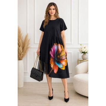 Rochie de zi Arty Fiora, cu tull si maneca scurta, Fleur Amour, Marime S/M/L