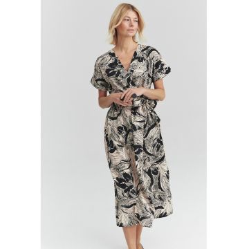 Rochie din bumbac cu croiala petrecuta - Negru/Alb murdar