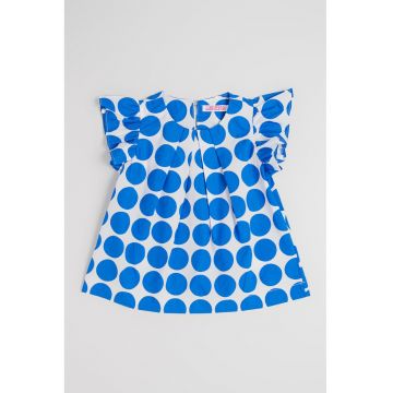 Rochie din bumbac cu model cu buline - Alb/Albastru