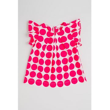 Rochie din bumbac cu model cu buline - Alb/Roz aprins