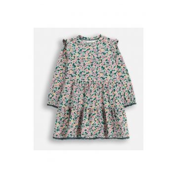 Rochie din bumbac cu model floral si detalii cu volane