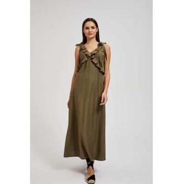 Rochie din Vascoza cu Volane Verdeoliv - Kaki