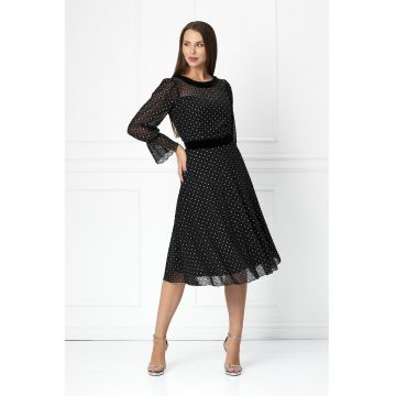 Rochie evazata cu buline Contesina - Alb/Negru