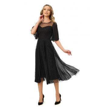 Rochie evazata cu buline - Negru
