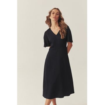 Rochie evazata cu decolteu in V - Albastru ultramarin