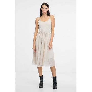 Rochie evazata cu decolteu rotund - Alb fildes/Alb murdar