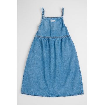 Rochie evazata din denim si amestec de lyocell - Albastru deschis