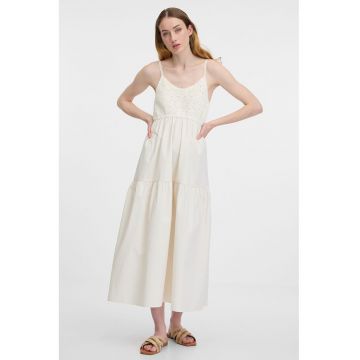 Rochie fara maneci cu segment crosetat pe piept - Alb fildes