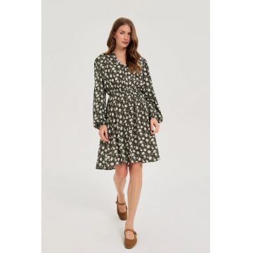 Rochie Flared Floral Oliv - Kaki