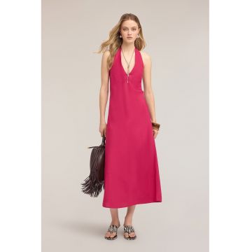 Rochie halter cu decolteu in V - Roz zmeuriu