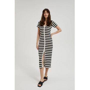 Rochie in dungi cu nasturi - negru-bej - Negru