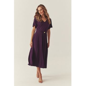 Rochie lejera din amestec de modal cu cordon in talie - Deep Purple