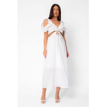Rochie lunga alba din 100% Bumbac Off White 21929 - Negru