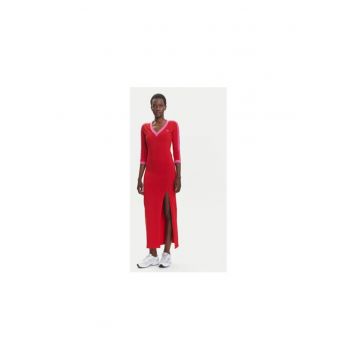 Rochie lunga casual din bumbac cu maneci lungi