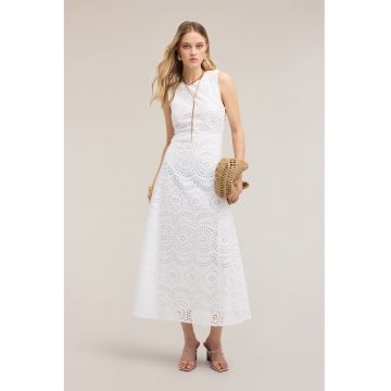 Rochie lunga cu broderie - Alb optic
