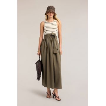 Rochie lunga cu model 2in1 - Alb/Verde masliniu