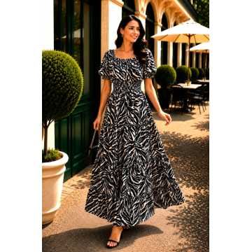 Rochie lunga de vara cu imprimeu zebra