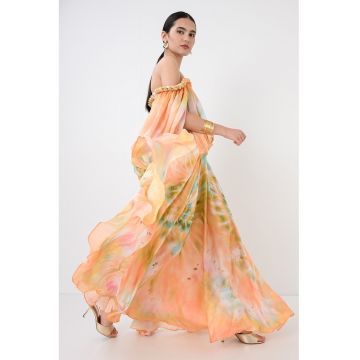 Rochie lunga din matase cu decolteu pe un umar Luna - Multicolor