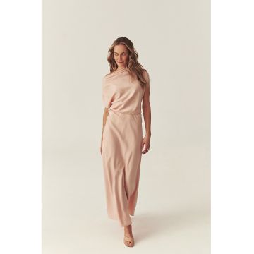 Rochie lunga drapata - Nude rose