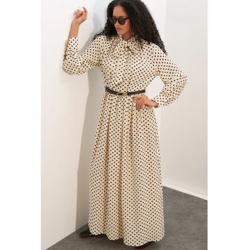 Rochie maxi -  A-line - buline - bej - poplin viscoza si nailon