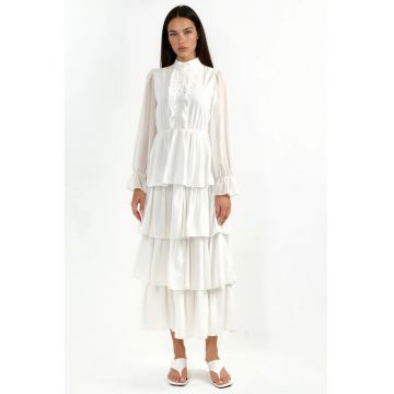 Rochie Maxi -  A-line - elegant - alb - poliester-lycra