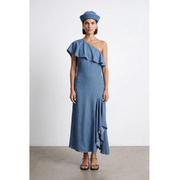 Rochie Maxi -  Asimetrica - Albastru - Tencel