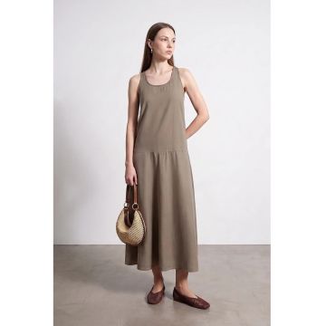 Rochie Maxi  Croiala Dreapta - Fara Maneci - Kaki - Tencel -