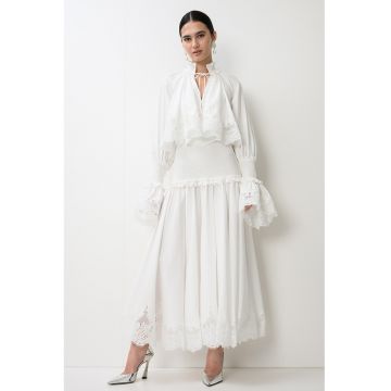 Rochie maxi cu dantela si insertii de volane Alchemy - Alb optic