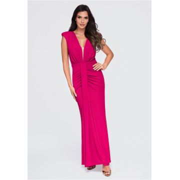 Rochie maxi de ocazie eleganta cu decolteu in V LA-OM-DLR412 - Fuchsia -