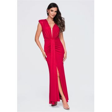 Rochie maxi de ocazie eleganta cu decolteu in V LA-OM-DLR412 - Rosu -
