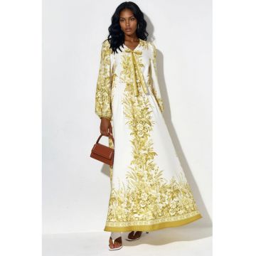 Rochie Maxi -  decolteu in V - detalii cu snur - poliester-lycra