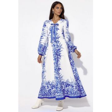 Rochie Maxi -  decolteu in V - maneca lunga - multicolor - poliester cu lycra