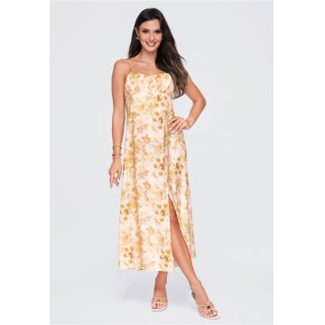 Rochie maxi eleganta cu decolteu patrat si ramite ajustabile OW-DLR-E0019 - Galben