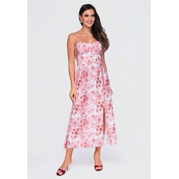 Rochie maxi eleganta cu decolteu patrat si ramite ajustabile OW-DLR-E0019 - Roz