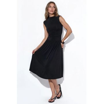 Rochie Maxi  fara maneci - drapaj - negru - jerseu de lycra