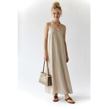 Rochie Maxi Femei  Tip A - Crem - Sifon - Captusita