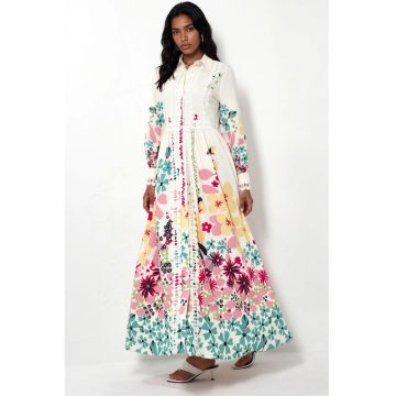 Rochie Maxi -  Floral - Maneca lunga - Multicolor - Poliester-Lycra
