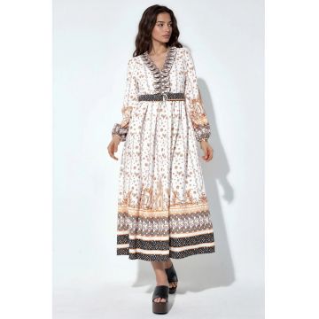 Rochie Maxi -  Floral - Multicolor - Casual - cu curea - Maneci lungi