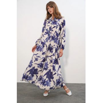 Rochie Maxi  Floral - Multicolor - Maneci Lungi - Poplin -
