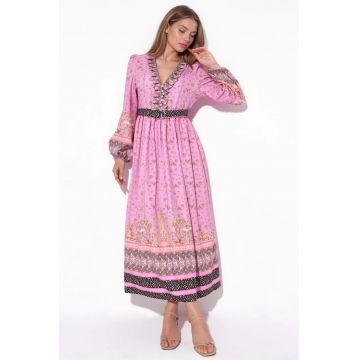 Rochie Maxi -  Floral - roz - Poliester-Lycra