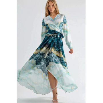 Rochie Maxi -  imprimeu abstract - verde - poliester cu lycra -