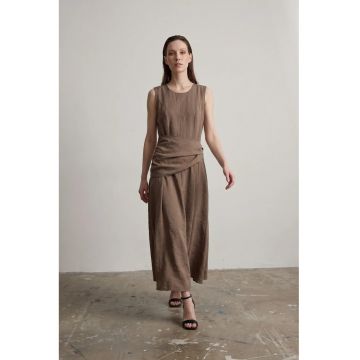 Rochie Midi -  A-line - fara maneci - maro - 100% lyocell -