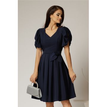 Rochie midi bleumarin din voal si cordon detasabil
