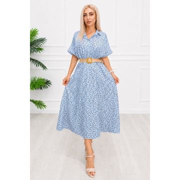 Rochie midi casual EVELISSE, cu guler camasa și curea texturată, Baby Blue, Marime S/M