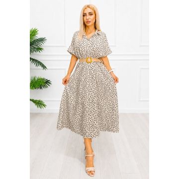Rochie midi casual EVELISSE, cu guler camasa și curea texturată, BEJ, Marime S/M